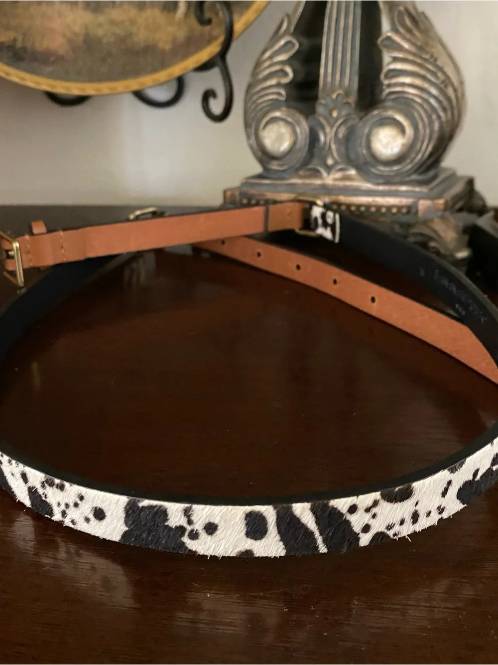 Banana Republic Cow Print Dyed Calf Hair Brown Vegan Leather Belt Women’s M NWOT